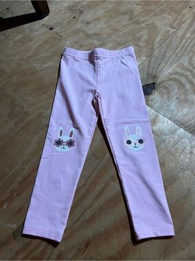 Girls Pink Bunny Knee Leggings - Unknown Brand